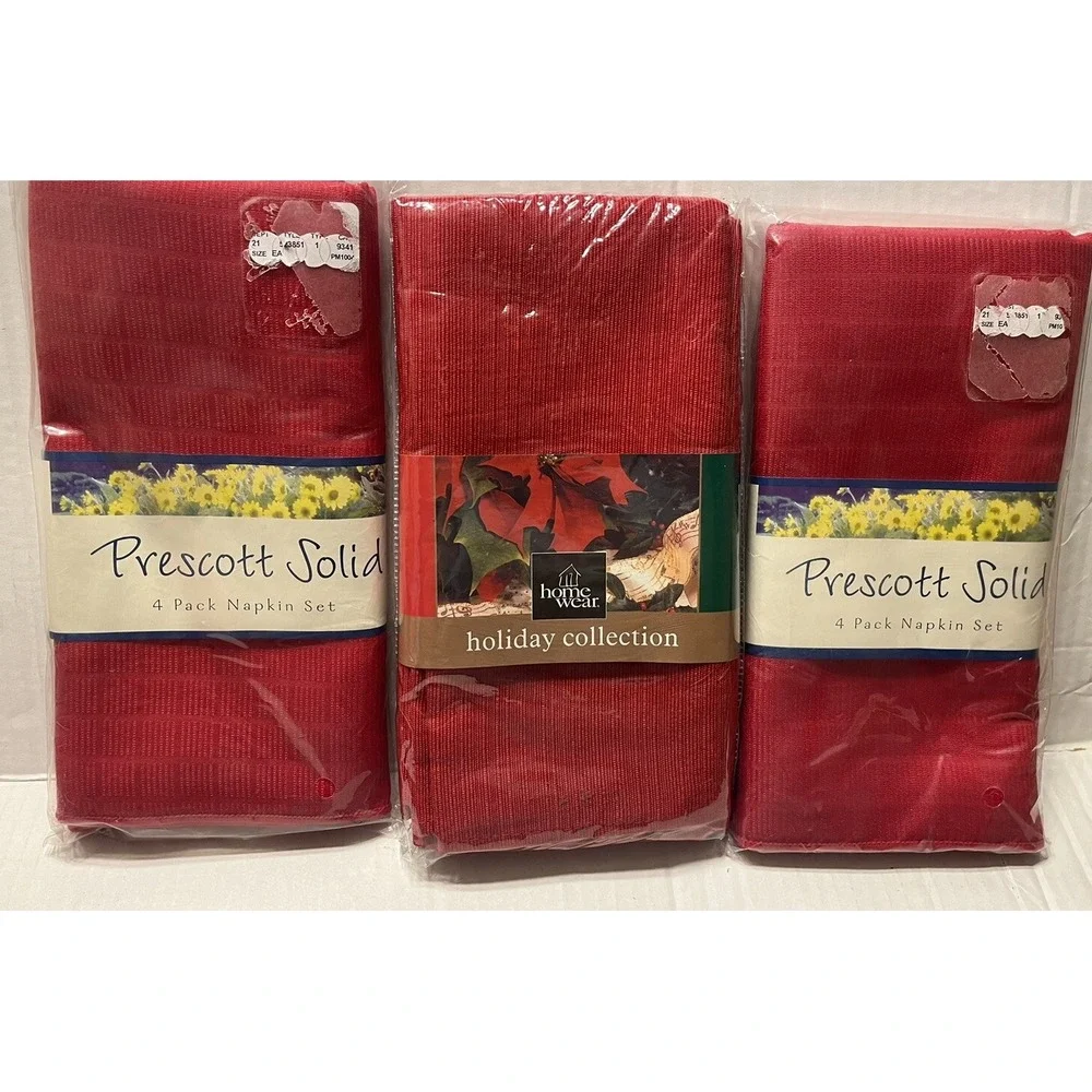 3 packs of NWT Prescott Solid & Holiday Homewear RED Napkins (Set of 4 each)